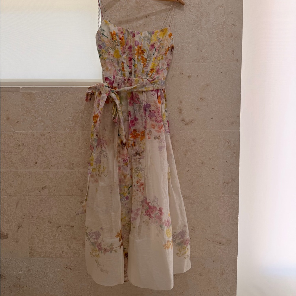 Zimmermann Floral A-Line Dress in Cream and Pink - Picture 5 of 10